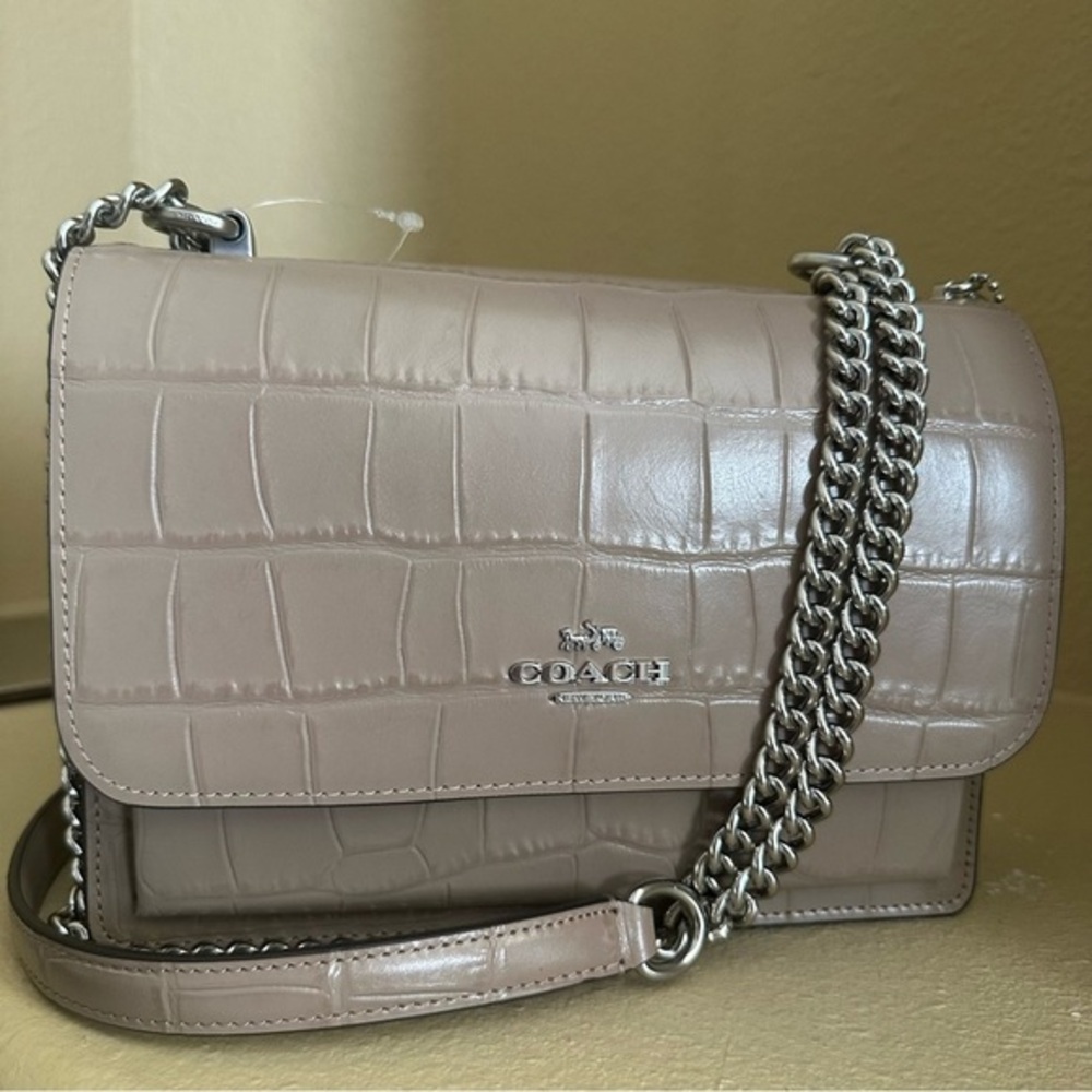 Coach Klare Beige Croc-Embossed Crossbody shoulder Bag